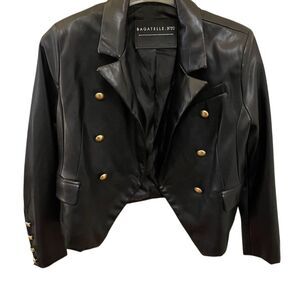 Bagatelle NYC Women's Black Faux Leather Double Breasted Blazer M